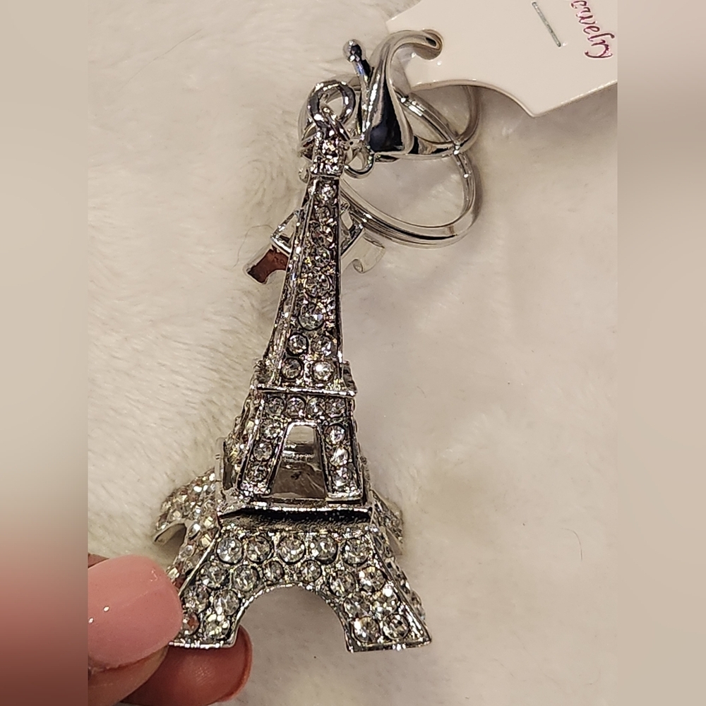 Eiffel Tower Rhinestone Keychain Bag Charm - Picture 3 of 4